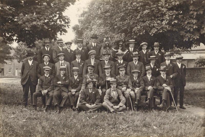Group on The Green.jpg - James Whinray, appears to be dressed in a wig. His son John Allen Kidd Whinray appears on the second row.( Photo supplied by John Whinray son of John & grandson of James) 